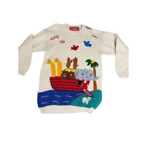 Vintage 1989 Noah’s Ark Knit Sweater Cardigan Cottage XL Animals Sunday School
